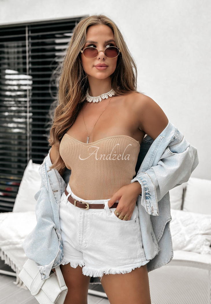 Strapless short ribbed top Anaya camel