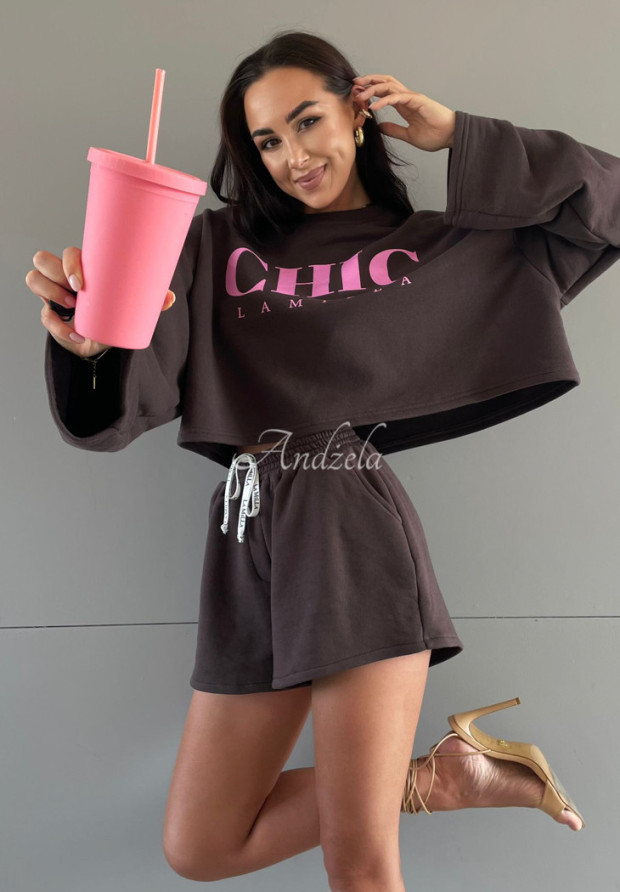 Sweatshirt mit Aufdruck La Milla Chic Schokoladenbrau-rosa