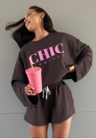 Sweatshirt z nadrukiem La Milla Chic czekoladowo-Rosa