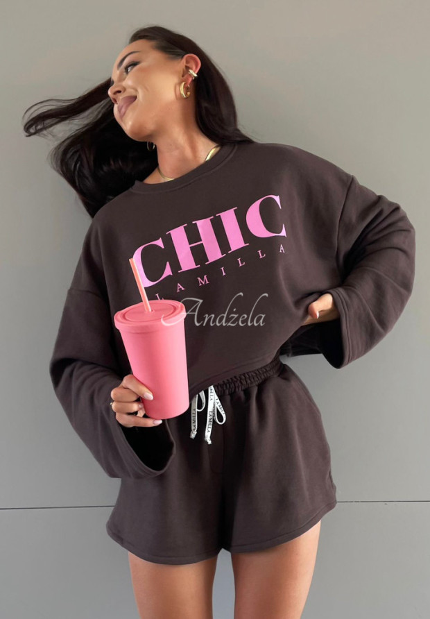 Sweatshirt mit Aufdruck La Milla Chic Schokoladenbrau-rosa