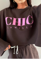 Sweatshirt z nadrukiem La Milla Chic czekoladowo-Rosa