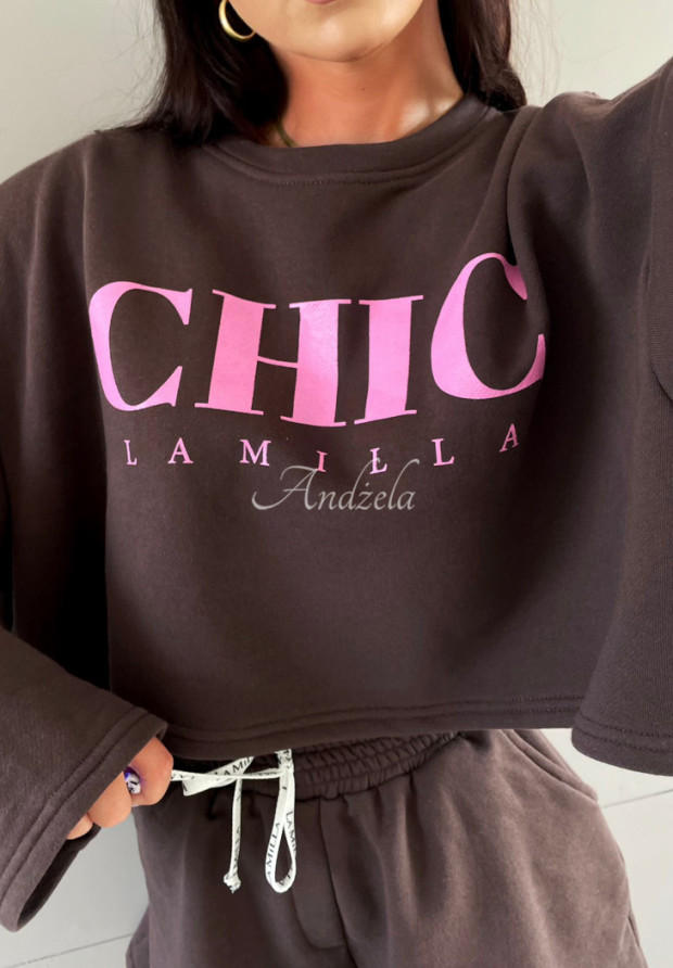 Sweatshirt mit Aufdruck La Milla Chic Schokoladenbrau-rosa