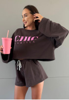 Sweatshirt z nadrukiem La Milla Chic czekoladowo-Rosa