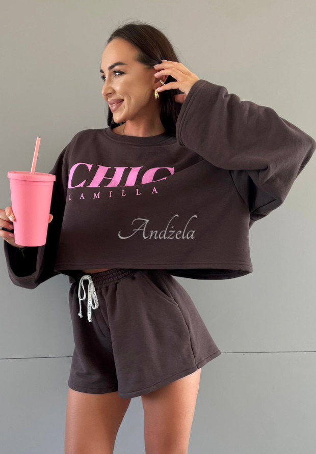 Sweatshirt mit Aufdruck La Milla Chic Schokoladenbrau-rosa