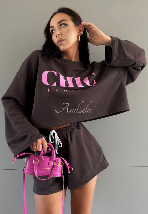 Sweatshirt mit Aufdruck La Milla Chic Schokoladenbrau-rosa
