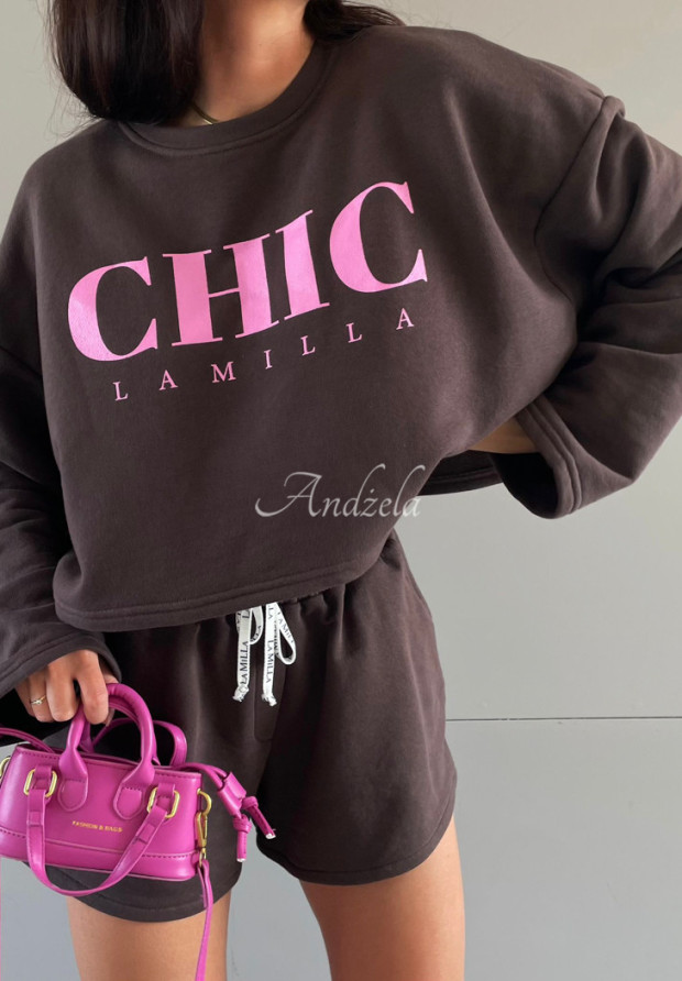 Sweatshirt mit Aufdruck La Milla Chic Schokoladenbrau-rosa