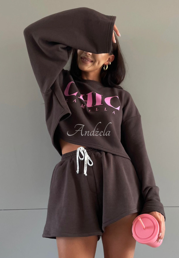 Sweatshirt mit Aufdruck La Milla Chic Schokoladenbrau-rosa