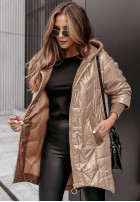 Lange Steppjacke mit Kapuze Each Time Beige