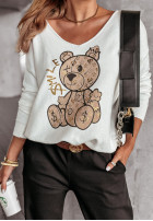 Leicht Pullover z misiem Smile Bear Ecru