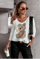 Leicht Pullover z misiem Smile Bear Ecru