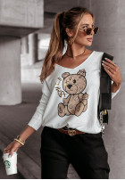 Leicht Pullover z misiem Smile Bear Ecru