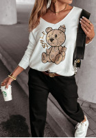 Leicht Pullover z misiem Smile Bear Ecru