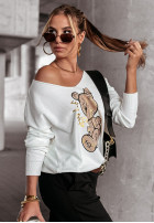 Leicht Pullover z misiem Smile Bear Ecru