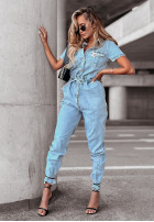 Długi Jeans Jumpsuit For Attention Blau