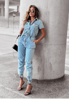 Długi Jeans Jumpsuit For Attention Blau