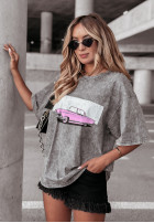 Długi T-Shirt z nadrukiem Pink Car Grau