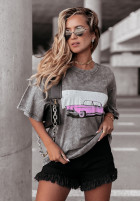 Długi T-Shirt z nadrukiem Pink Car Grau