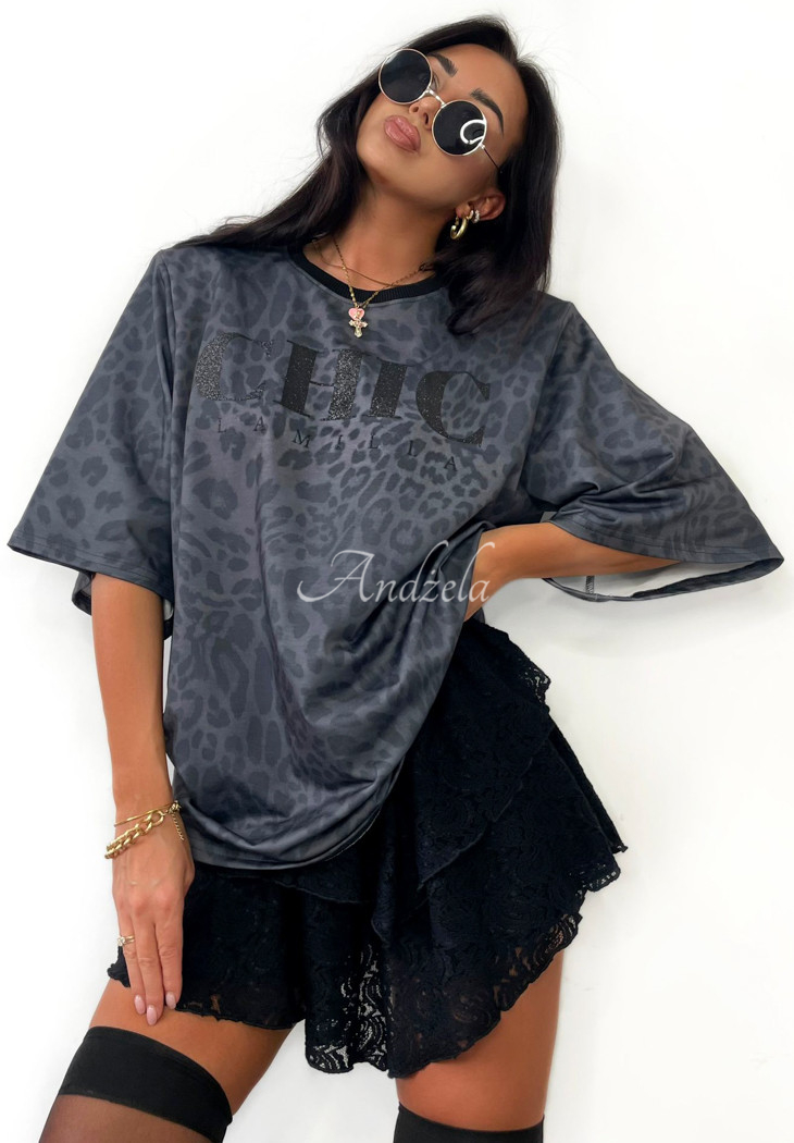 T-Shirt mit Leopardenmuster La Milla Chic Lady Grau