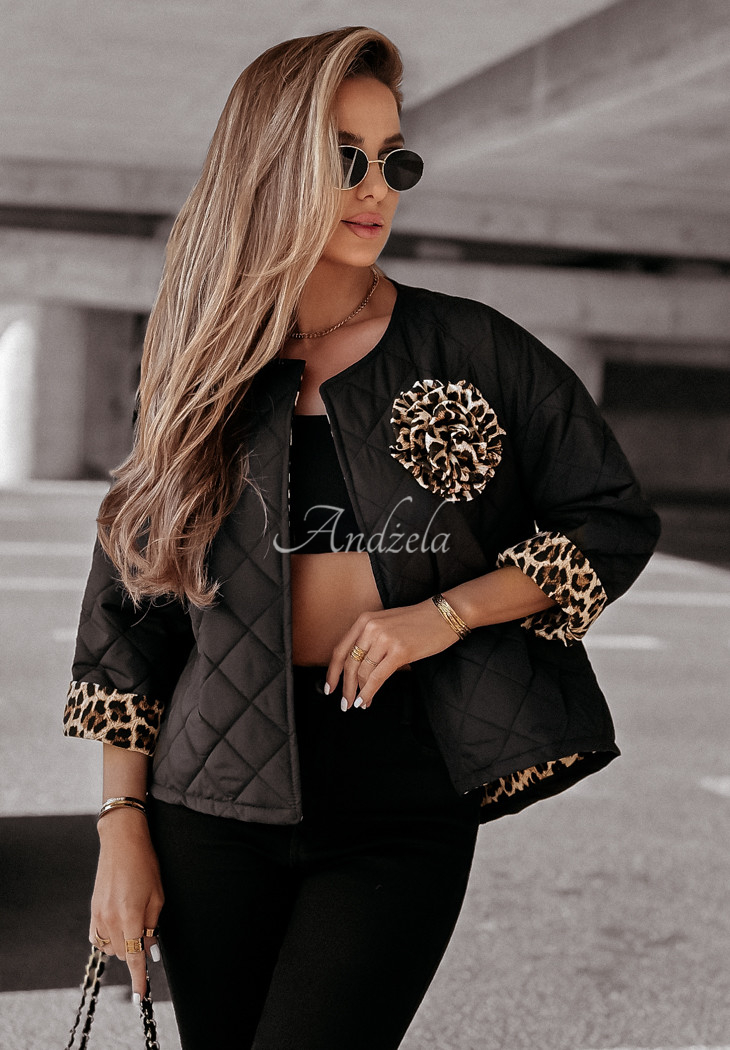 Kurze Steppjacke mit Rose Good Taste Schwarz