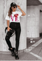 T-Shirt z nadrukiem Lovely Lips Weiß