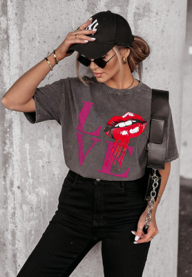 T-Shirt mit Print Lovely Lips Dunkelgrau