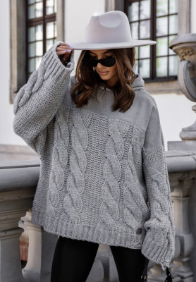 Pullover mit dekorativem Strickmuster und Kapuze Cocomore Be The Best Grau