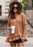 Ozdobnie pleciony Pullover z falbankami Cocomore Timeless Beauty Camel