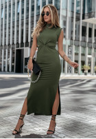 Kleid maxi z rozcięciem The Only Beauty Khaki