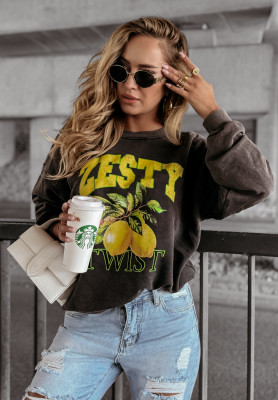 Oversize Sweatshirt mit Aufdruck Lemon Twist Grau