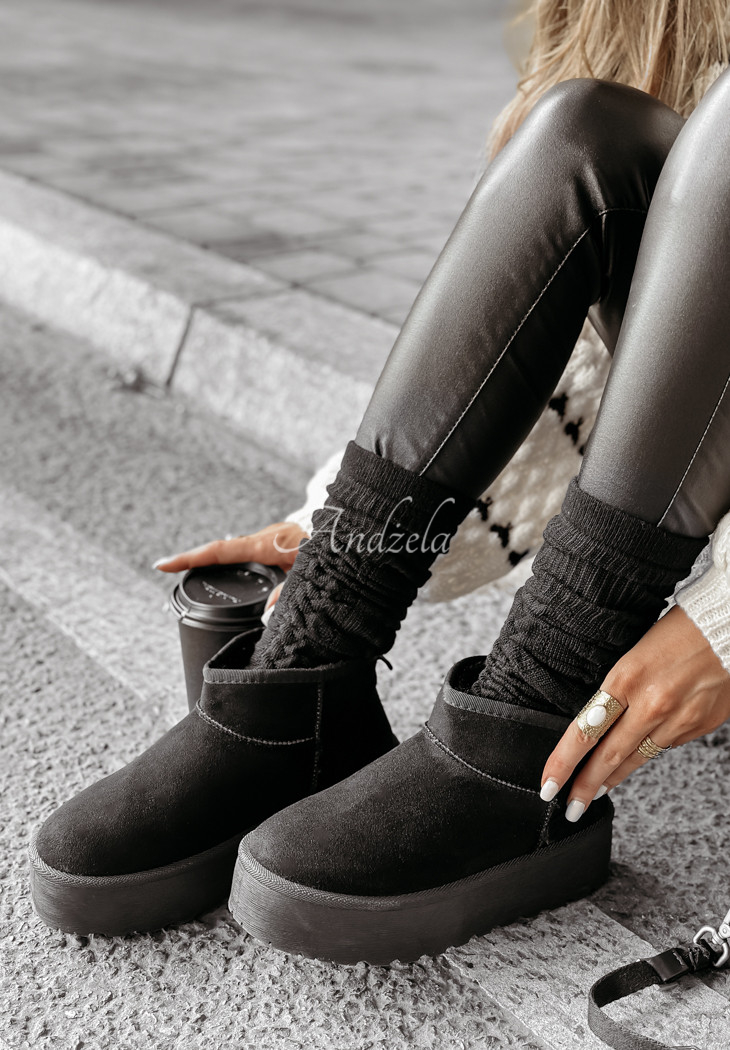 Zamszowe botki śniegowce Crunchy Snow czarne