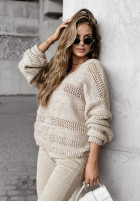 Ozdobnie pleciony Pullover oversize Beauty In Others Beige