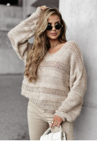 Ozdobnie pleciony Pullover oversize Beauty In Others Beige