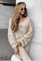 Ozdobnie pleciony Pullover oversize Beauty In Others Beige