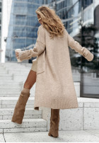 Długi Cardigan oversize z kieszeniami Marbelio Beige