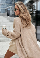 Długi Cardigan oversize z kieszeniami Marbelio in beige