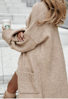 Długi Cardigan oversize z kieszeniami Marbelio in beige