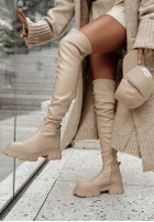 Lange skórzane Stiefel muszkieterki Queenly Beige