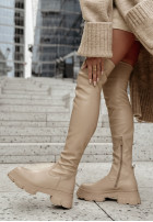 Lange skórzane Stiefel muszkieterki Queenly Beige