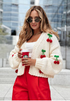 Krótki Cardigan z wisienkami Cherry Lover Ecru