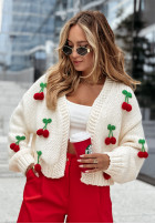 Krótki Cardigan z wisienkami Cherry Lover Ecru