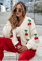 Krótki Cardigan z wisienkami Cherry Lover Ecru