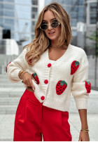 Krótki Cardigan z truskawkami Strawberry Ecru