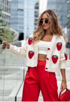 Krótki Cardigan z truskawkami Strawberry Ecru