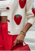 Krótki Cardigan z truskawkami Strawberry Ecru