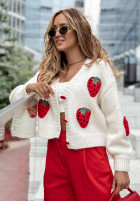 Krótki Cardigan z truskawkami Strawberry Ecru