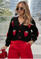 Krótki Cardigan z truskawkami Strawberry Schwarz