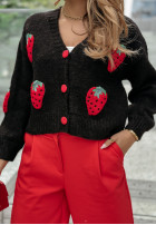 Krótki Cardigan z truskawkami Strawberry Schwarz