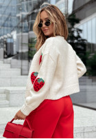 Krótki Cardigan z truskawkami Strawberry Ecru