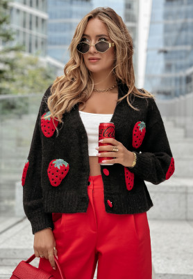 Kurze Strickjacke mit Erdbeeren Strawberry Schwarz