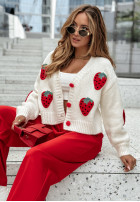 Krótki Cardigan z truskawkami Strawberry Ecru